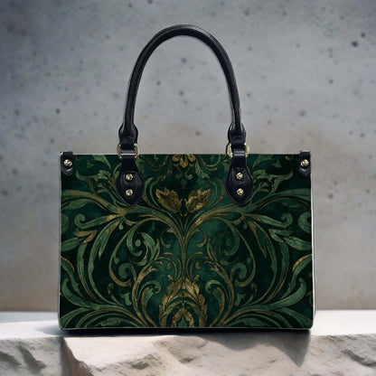 PU-Tragetasche für Damen mit UV-Druck. Schwarze Griffe und Reißverschluss. Elegantes Design im Aufbewahrungsbeutel-Set (2 Stück).