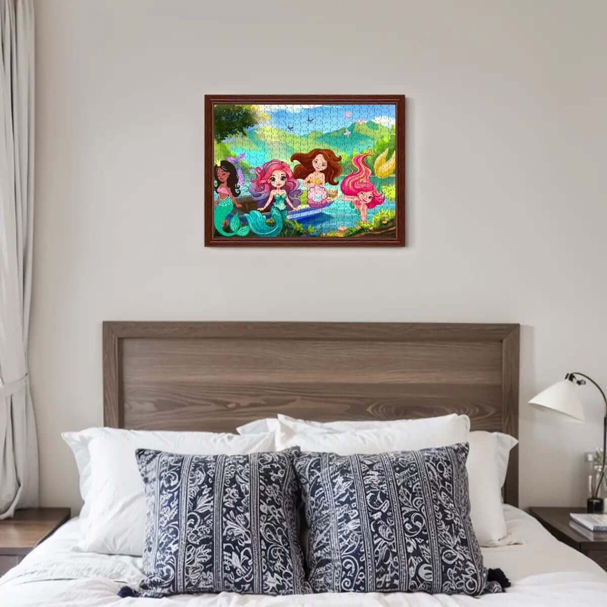 Holzpuzzle, 500 Teile (horizontal) mit Meerjungfrauenmotiven, für gemütliche Schlafzimmerdekoration.