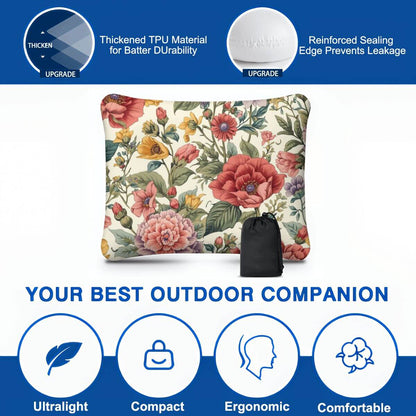 Aufblasbares Campingkissen mit Blumenmuster – Bequem &amp; Praktisch für Outdoor-Aktivitäten, leicht und kompakt.
