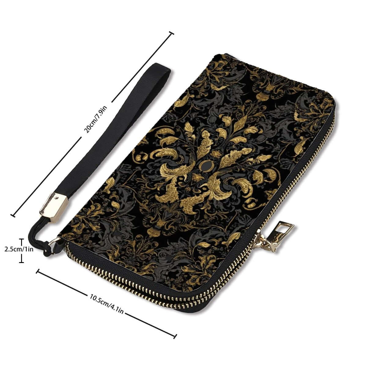Clutch Wallet for Women with gold floral pattern, high-quality PU material, large capacity, multiple card slots, Clutch-Geldbörse für Damen