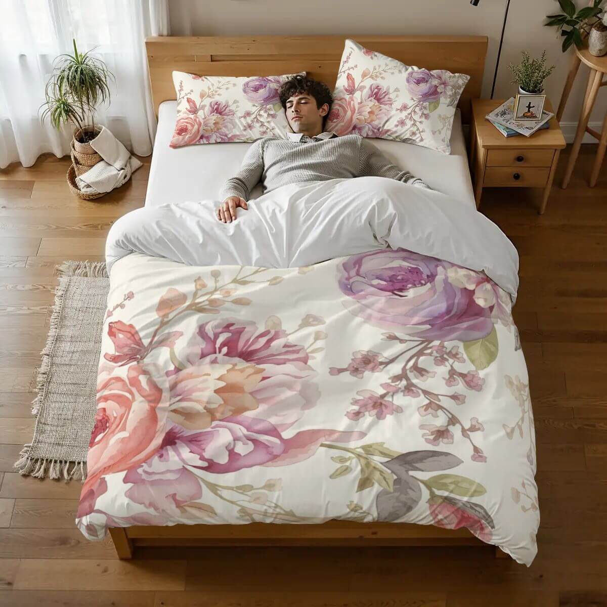 Video Komplettes Bettwäscheset aus 90GSM Polyester mit floralem Design, Bettbezug 80x90, Kissenbezüge 30x20x2, ideal für Schlafzimmer