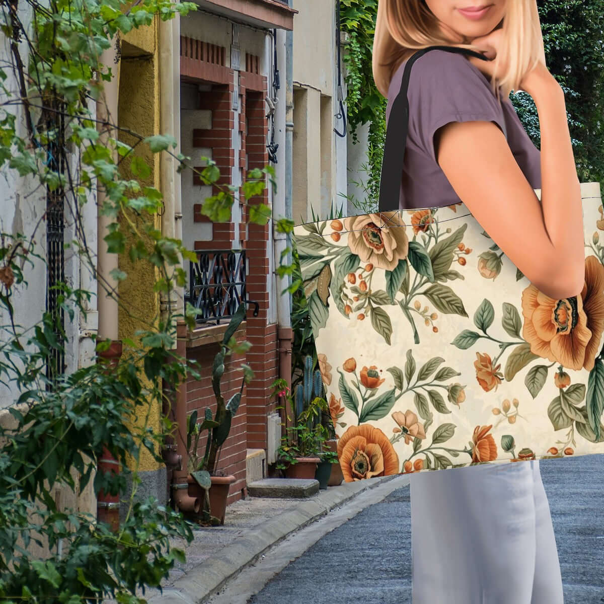 Große Schultertasche für Damen mit floralem Design aus 100% Polyester, ideal für den Alltag, gefertigt mit wasserabweisendem Material.