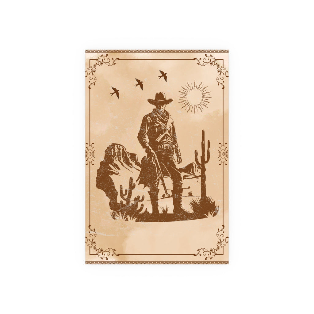 Poster - Cowboy-Schatten auf alt-rusitikalischer braunem Prärie-Hintergrund
