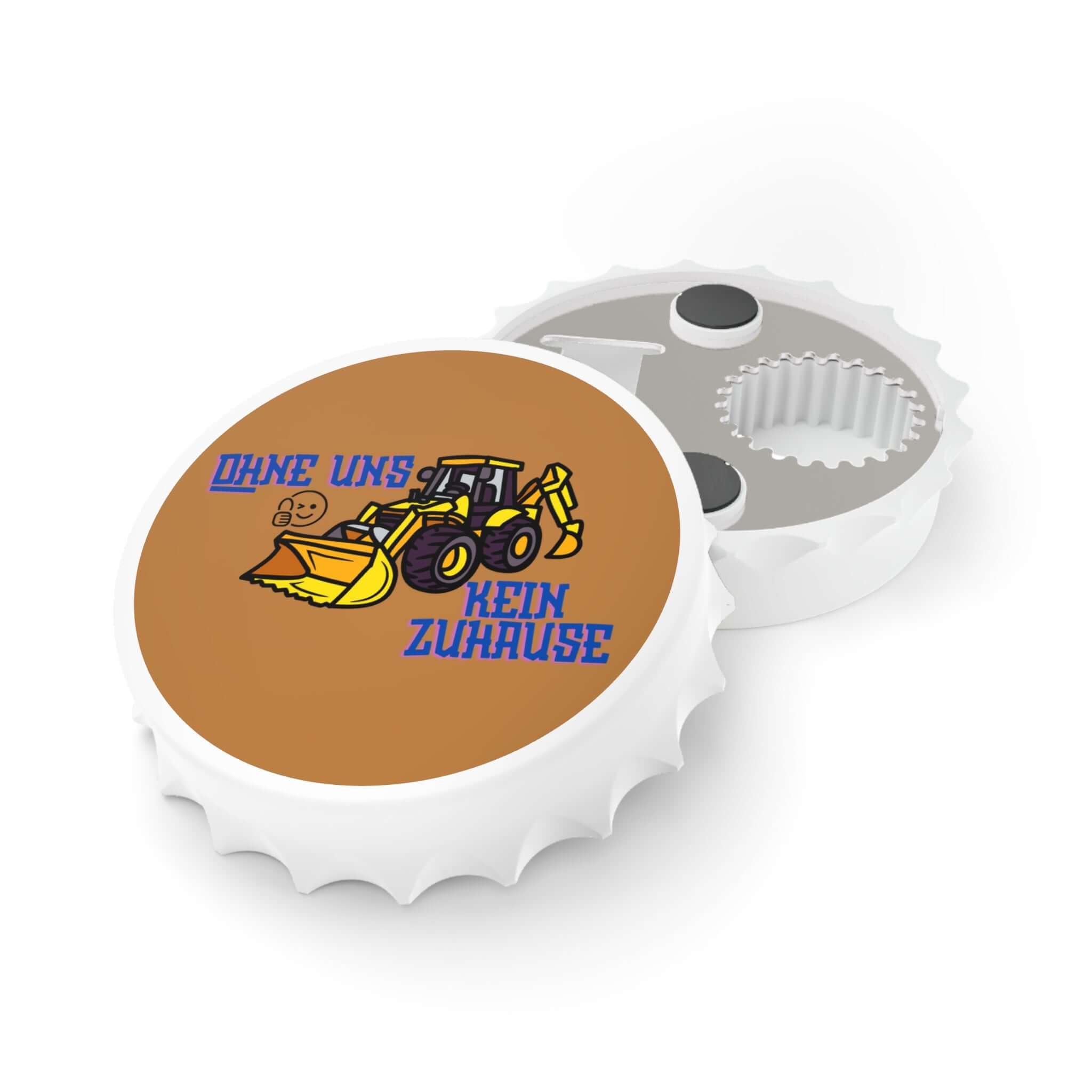 Flaschenöffner – „Ohne Uns Kein Zuhause“ (Backer-Motiv) Ein Flaschenöffner, der nicht nur praktisch ist, sondern auch eine persönliche Botschaft trägt. Mit dem Spruch „Ohne Uns Kein Zuhause“ und einem Backer-Motiv wird er zum originellen Accessoire oder G