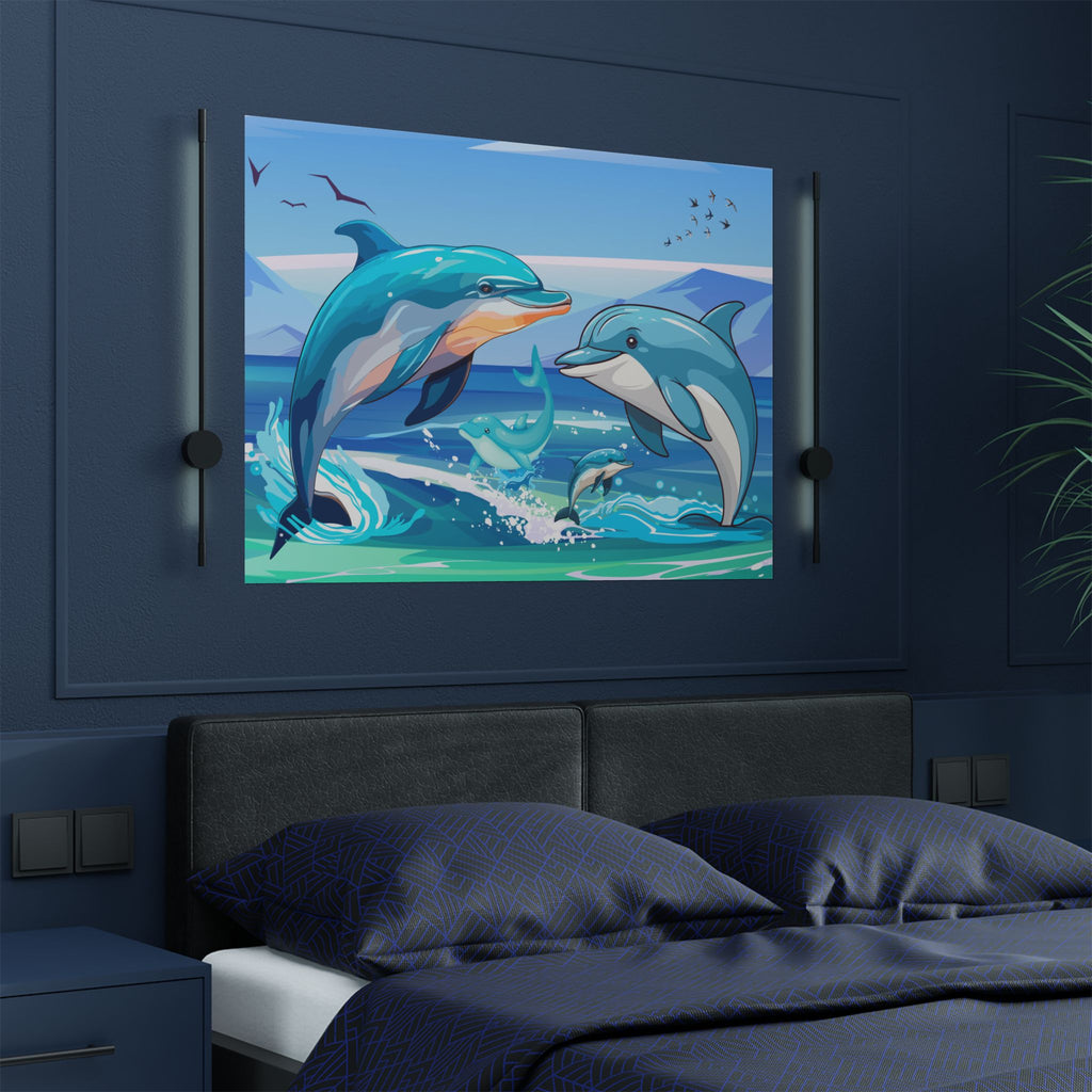 Delfin Kunst Satin Poster, Ozean Dekor, Strandhaus Wandkunst über das Bett