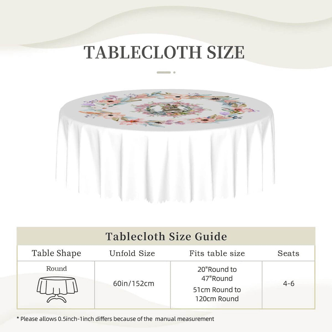 Runde Tischdecke mit gewelltem Rand, 60 Zoll Ostermotiv, 100% Polyester, wasserdicht, weiches Gefühl, gute Faltenfestigkeit, für Tischschutz