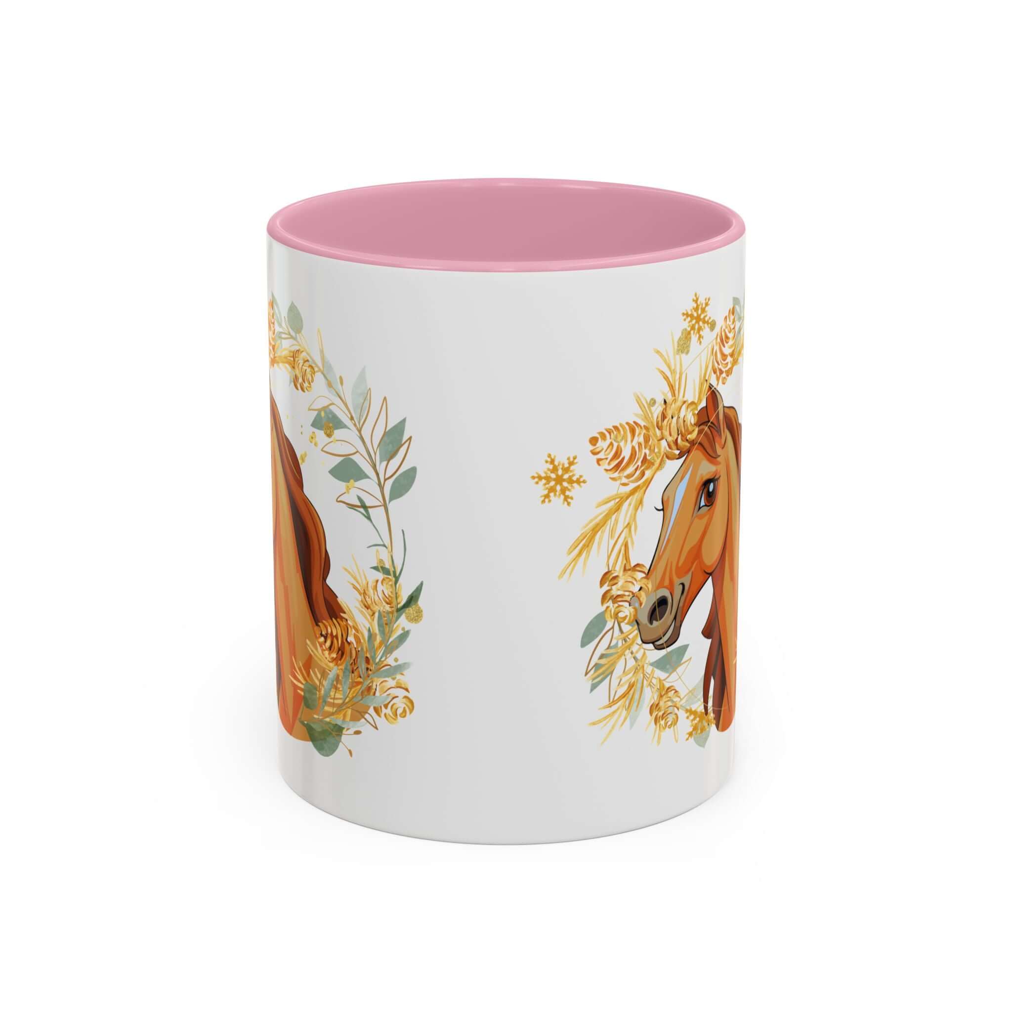 Kaffeetasse mit Pferdemotiv und Blumenmuster