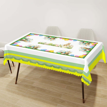 Rechteckige Tischdecke mit Wellenrand Ostermotiv, 100% Polyester, 72"x54", bunte Ostereier und Blumenmuster, idealer Wasserschutz