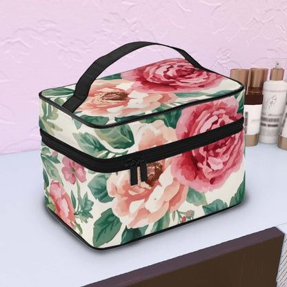 Tragbare Reise-Kosmetiktasche aus Polyester mit Blumenmuster, große Kapazität, eleganter Reißverschluss, ideal für Reisen, Details für Tragbare Reise-Kosmetiktasche ansehen