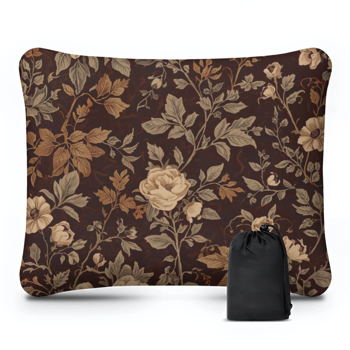 Video Aufblasbares Campingkissen mit floralem Muster, Polyester, 15,8"x12,6"x4,3", einseitiger Druck, hautfreundlich und weich.