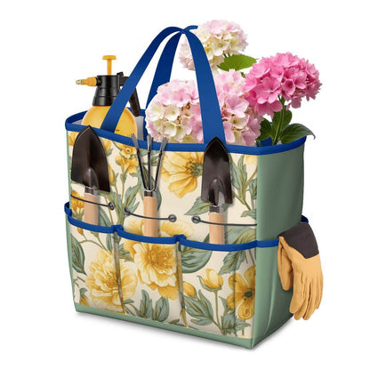 Gartengerätetasche aus Oxford-Stoff mit Blumenmuster und Gartenzubehör, robust und wasserdicht für vielseitige Aufbewahrung