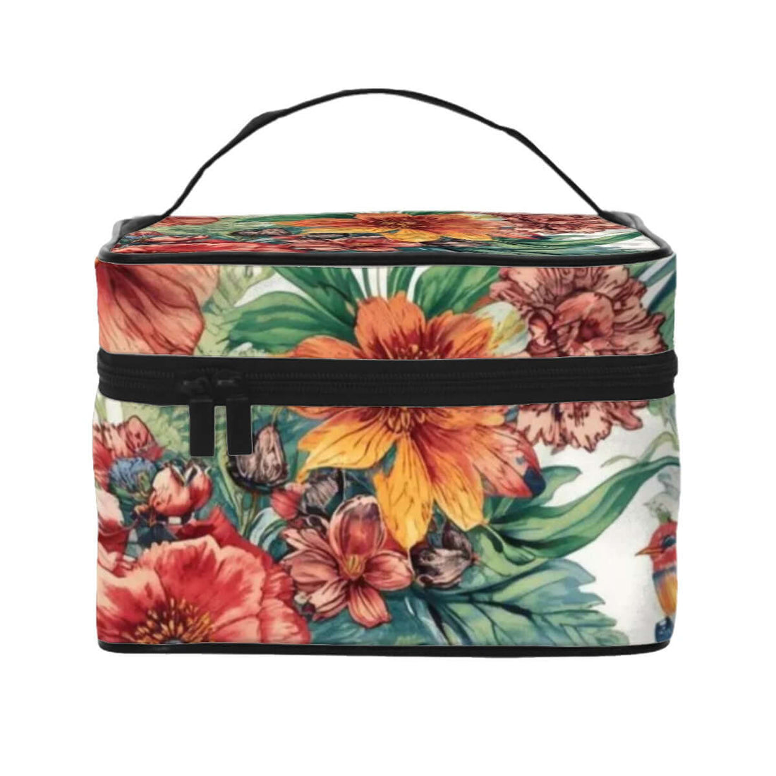 Tragbare Reise-Kosmetiktasche mit floralem Design, Polyester, 9x6,7x6,3 Zoll, Sublimationstechnik. Details für Tragbare Reise-Kosmetiktasche ansehen.