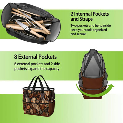 Gartengerätetasche mit 2 Innentaschen und 8 Außentaschen, wasserdichter Oxford-Stoff, perfekte Aufbewahrung für Gartengeräte.