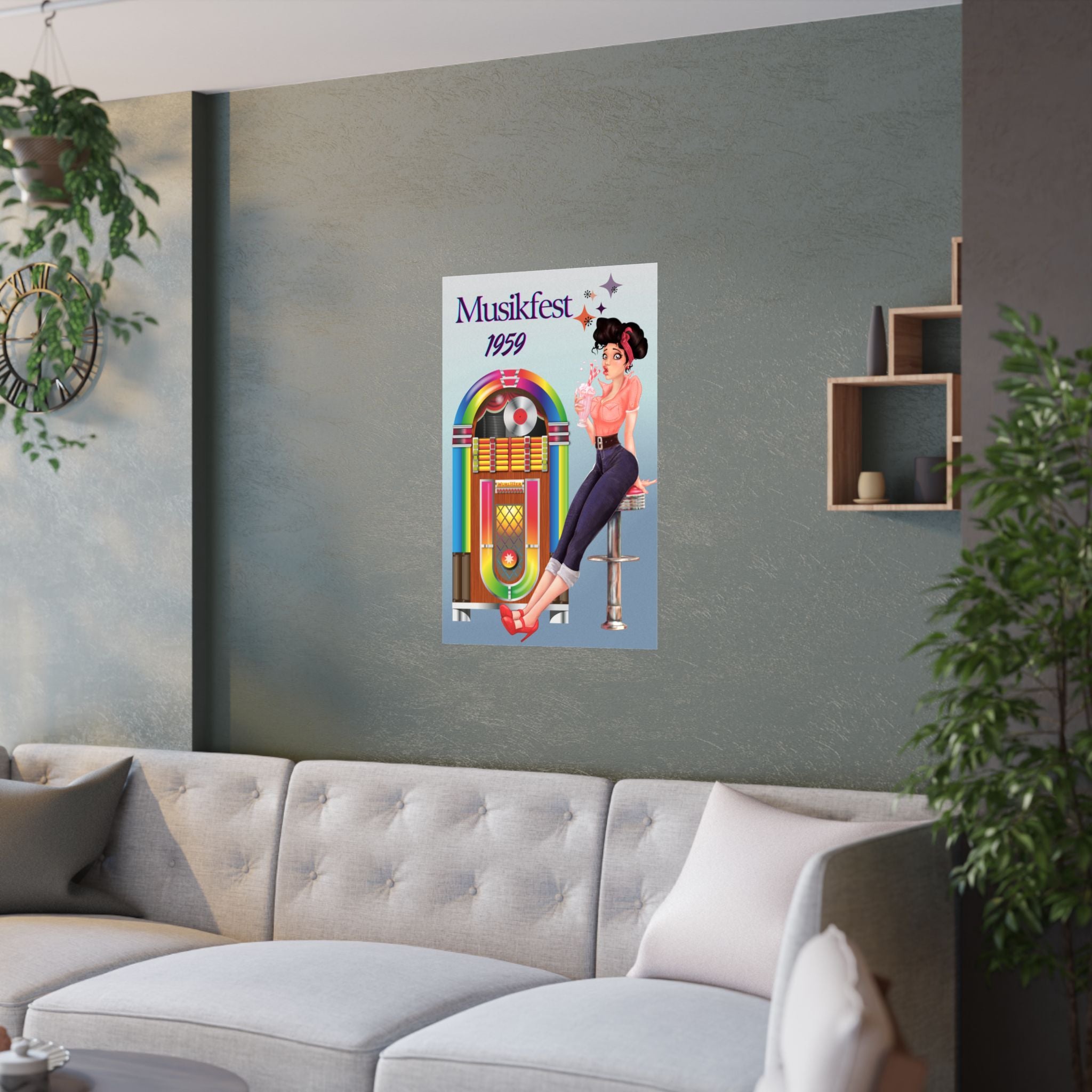 Retro Musik Festival Poster, Vintage Jukebox Kunstdruck über das Sofa