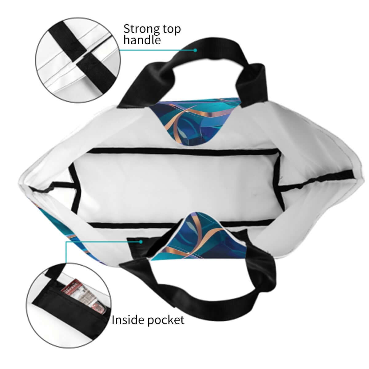 Große Schultertasche für Damen aus 100 % Polyester, Detailansicht mit starkem Tragegriff und Innentasche, ideal für Alltag