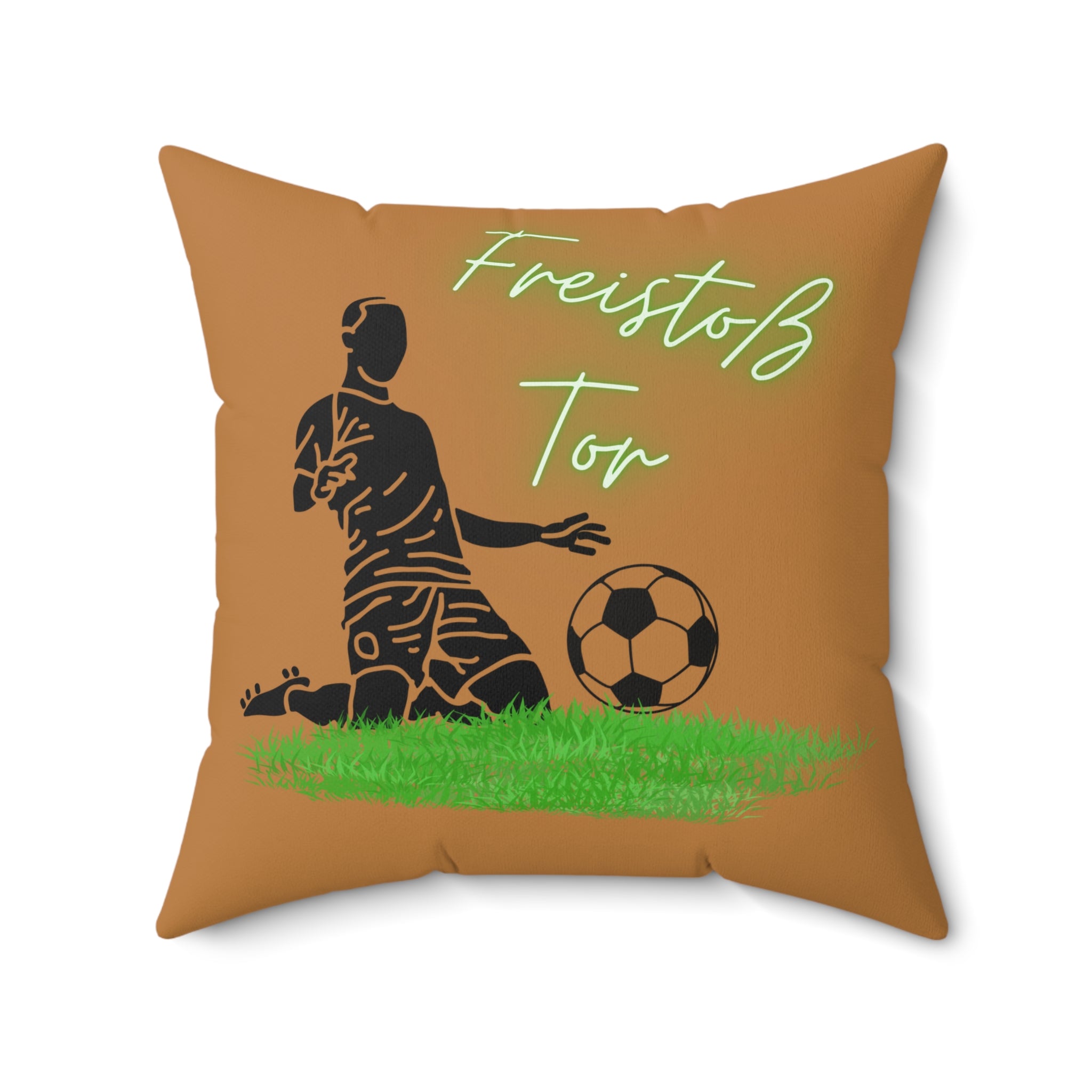 Fußball-Motivkissen, Sportdekor Sportfans hellbraun mit Neonschrift