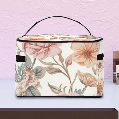 Tragbare Reise-Kosmetiktasche mit Blumenmuster aus Polyester, einseitiger Druck, 9,0"x6,7"x6,3", elegante Struktur mit Reißverschluss, große Kapazität