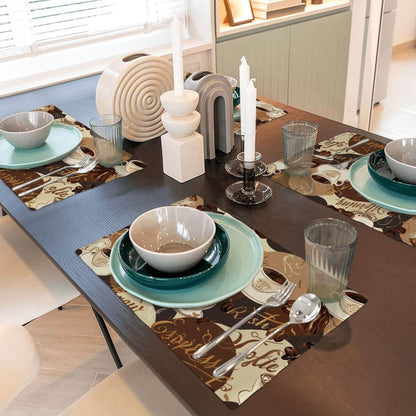 Elegante Tischdekoration mit doppellagige Tischsets aus Leinenimitat auf einem modern gedeckten Tisch.