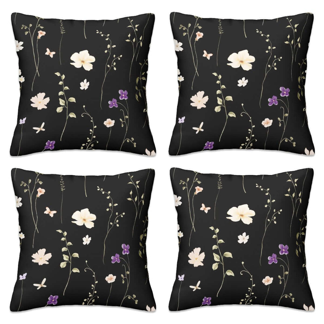 Ganzjahres-Kissenbezüge, 4er-Set mit floralen Designs, Polyester, verschiedene Größen, sublimierter Druck