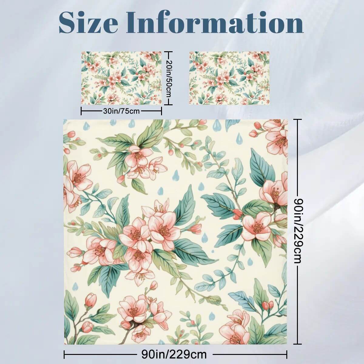 Queen-Bettwäsche-Set- Weich &amp; Atmungsaktiv floral design, 90"x90" duvet cover, 30"x20" pillowcases with beautiful flowers.