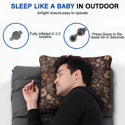 Person schläft auf Video Aufblasbares Campingkissen mit floralem Design, bequem und leicht aufblasbar, ideal für Outdoor-Aktivitäten.