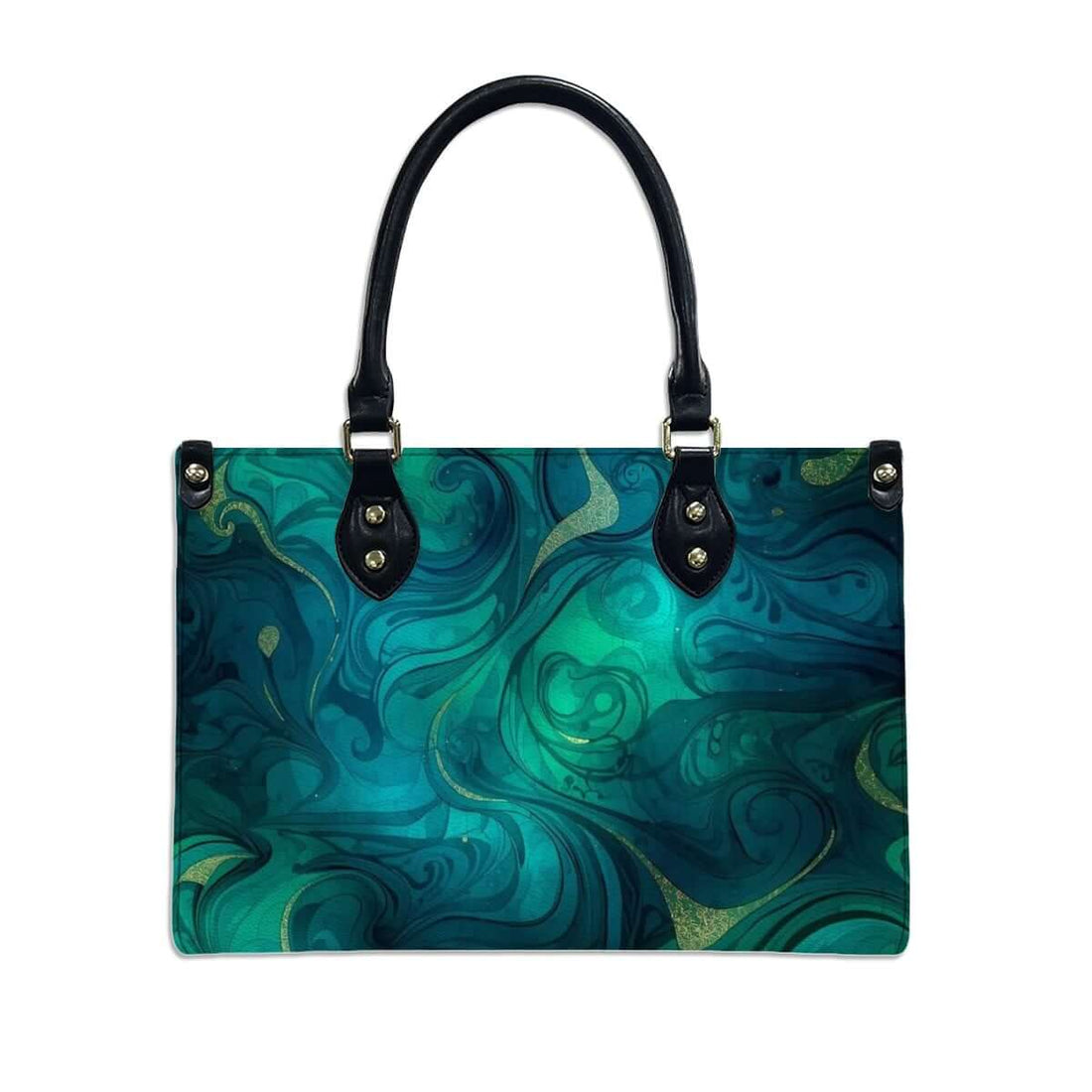 PU Tote Bag for Women with abstract pattern, black handles and zipper, small size, UV printed design. Details für PU-Tragetasche für Damen ansehen.