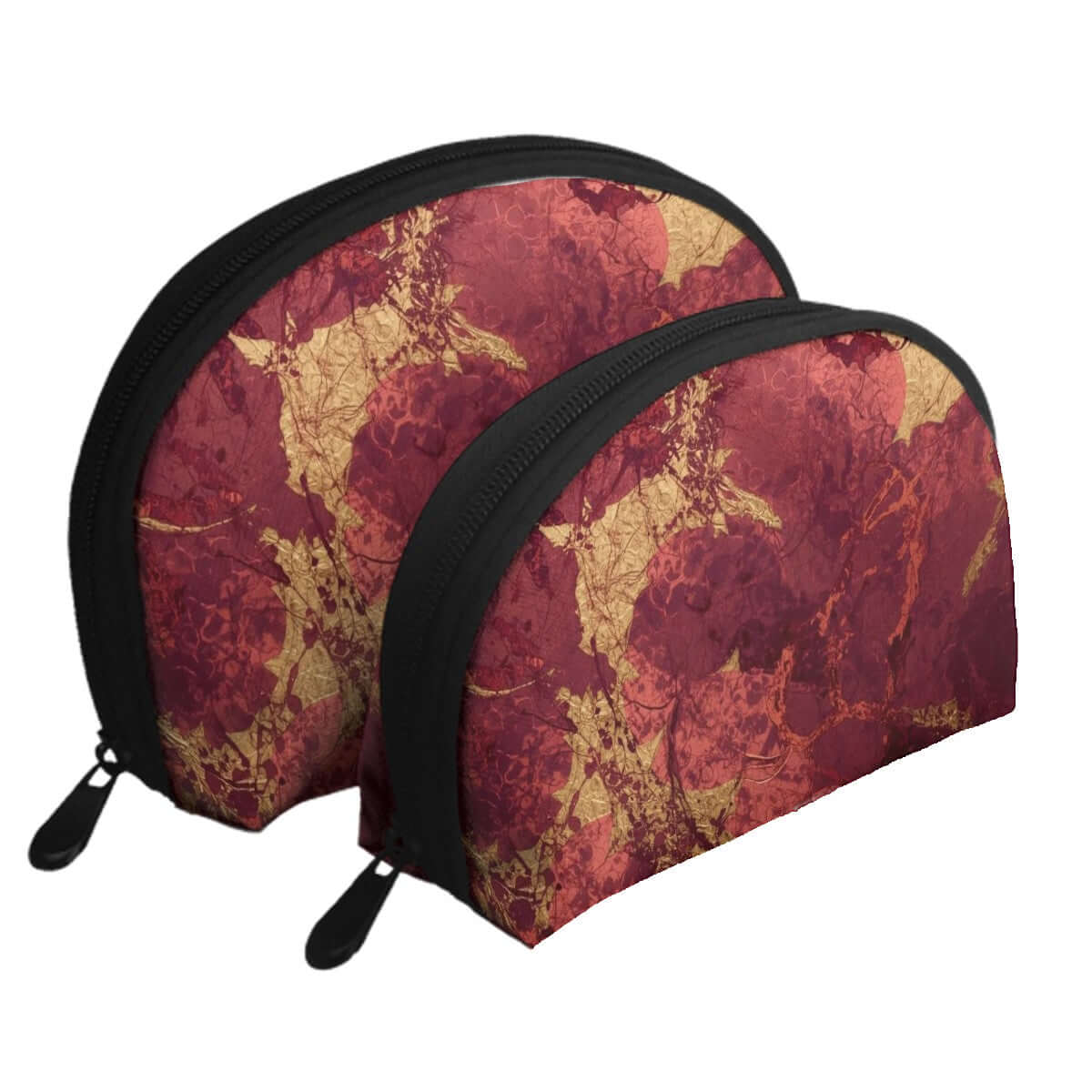 Rotes Aufbewahrungsbeutel-Set (2 Stück) aus Polyester mit floraler Sublimationsdruck, große und kleine Größe, Reißverschluss, große Kapazität