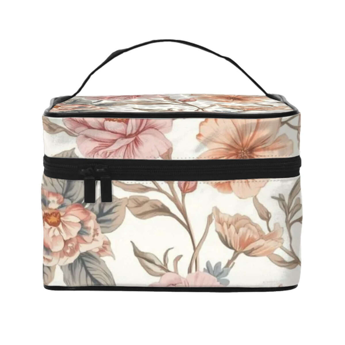 Blumenmuster Tragbare Reise-Kosmetiktasche aus Polyester mit Reißverschluss, 9.0"x6.7"x6.3", einseitiger Druck