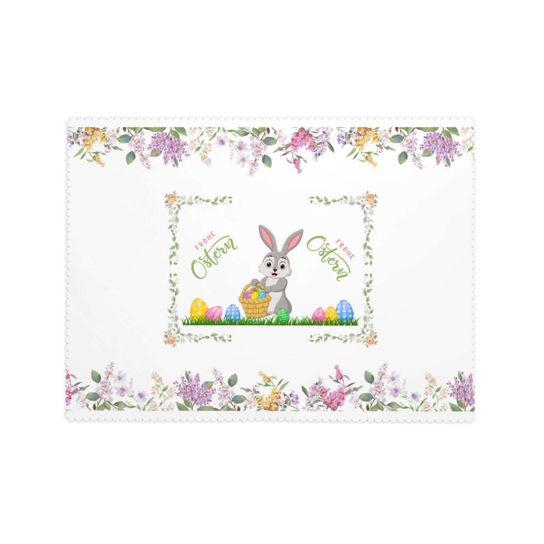 Rechteckige Tischdecke mit Wellenrand Ostermotiv, 100% Polyester, wasserdicht, 72x54 Zoll, einseitiger Sublimationsdruck mit Osterhasen-Design.