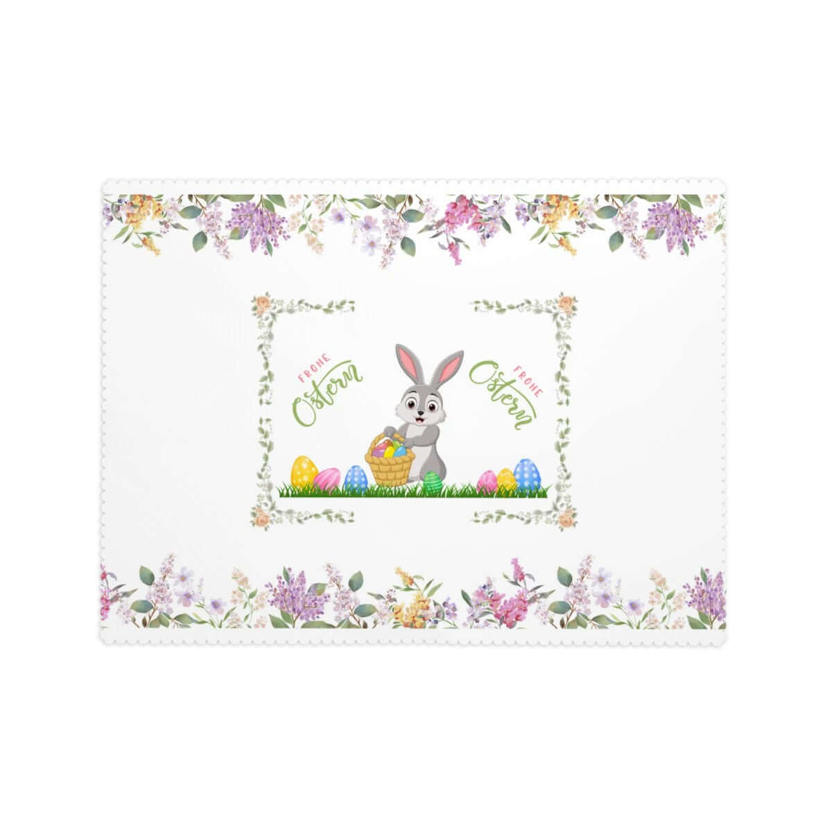 Rechteckige Tischdecke mit Wellenrand Ostermotiv, 100% Polyester, wasserdicht, 72x54 Zoll, einseitiger Sublimationsdruck mit Osterhasen-Design.