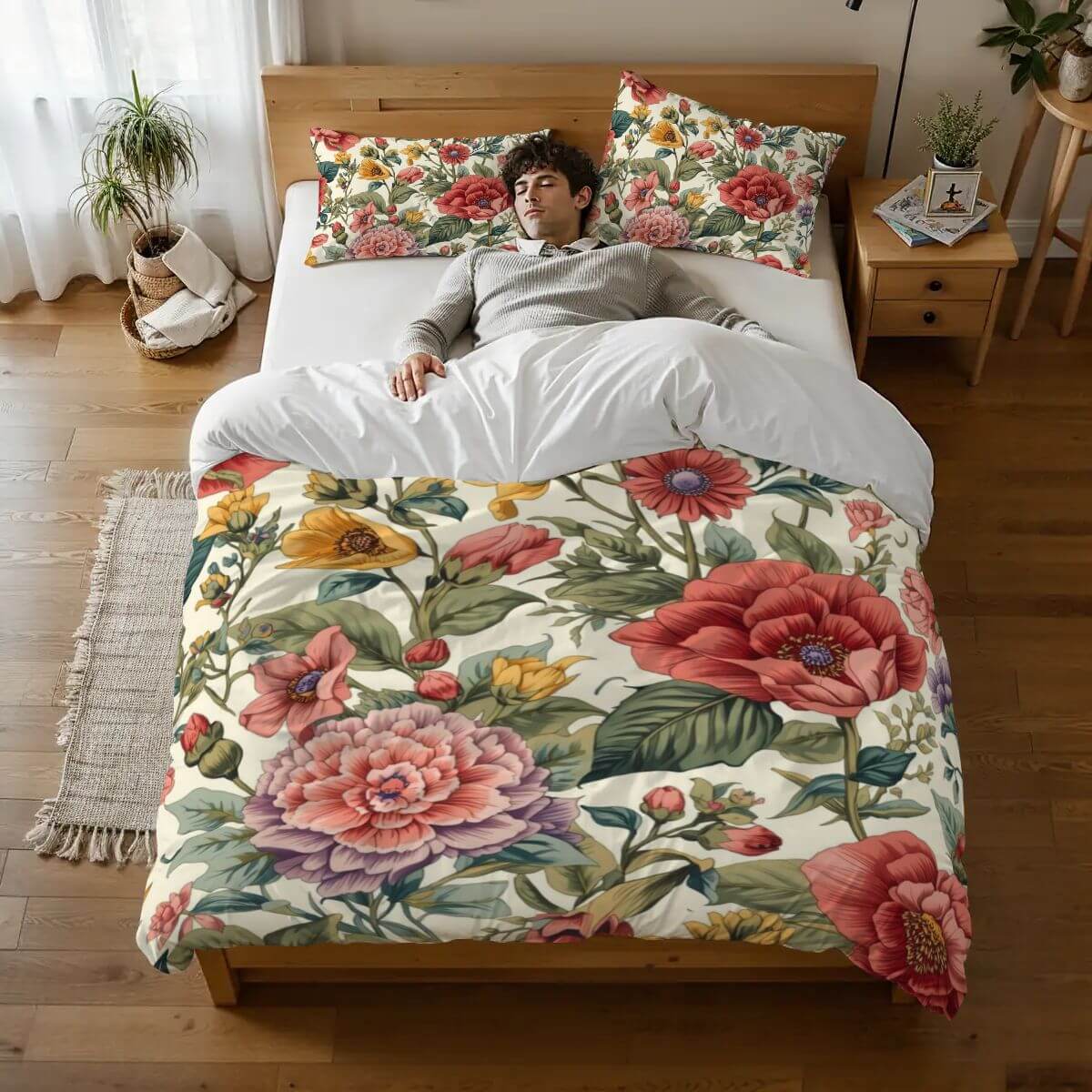 Komplettes Bettwäscheset aus 90GSM Polyester mit floralem Design, inkludiert Bettbezug 80x90 und zwei Kissenbezüge 30x20x20, sublimiert.