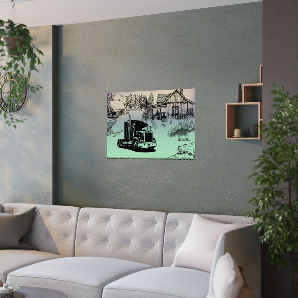 Rustikales Schatten Poster  mit ein Truck Satin über das Sofa