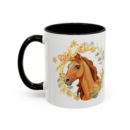 Kaffeetasse mit Pferdemotiv und Blumenmuster