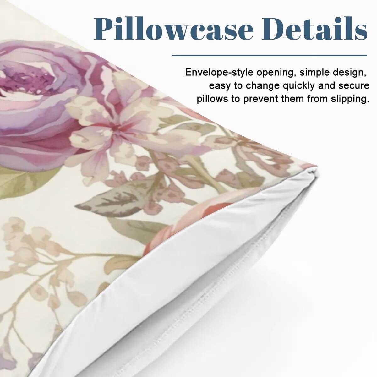 Pillowcase Details mit Blumenmuster und Umschlag-Design, Teil des Video Komplettes Bettwäscheset, 90GSM Polyester, 30x20x20 Zoll.