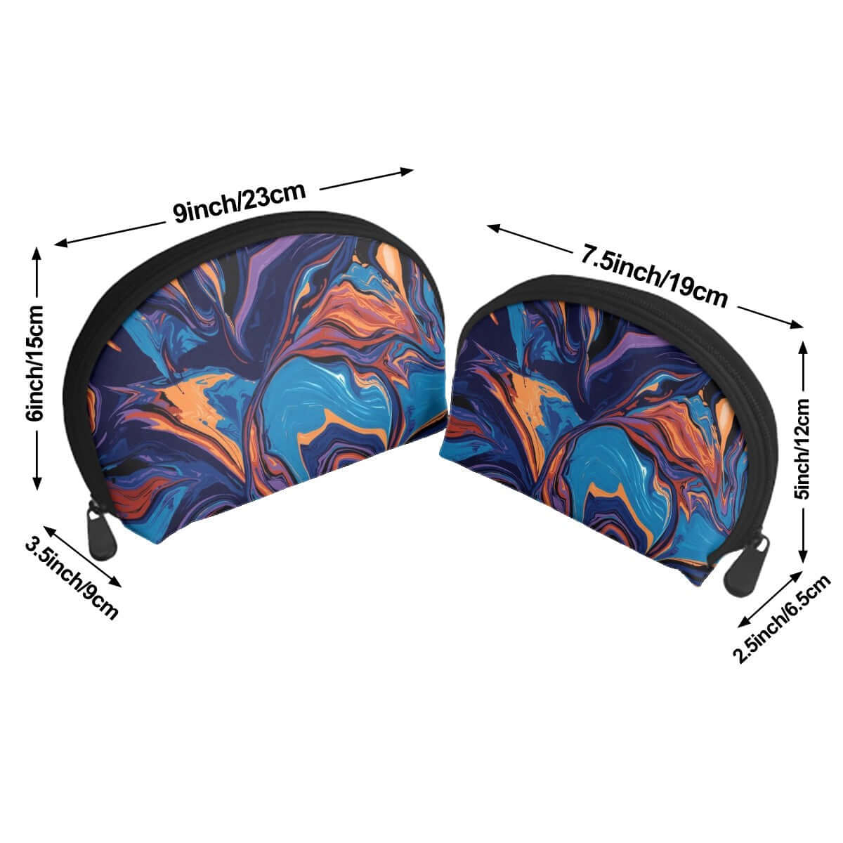 Storage Bags Set of 2 with colorful abstract design, large and small sizes, polyester material, sublimation printing, zipper closure.