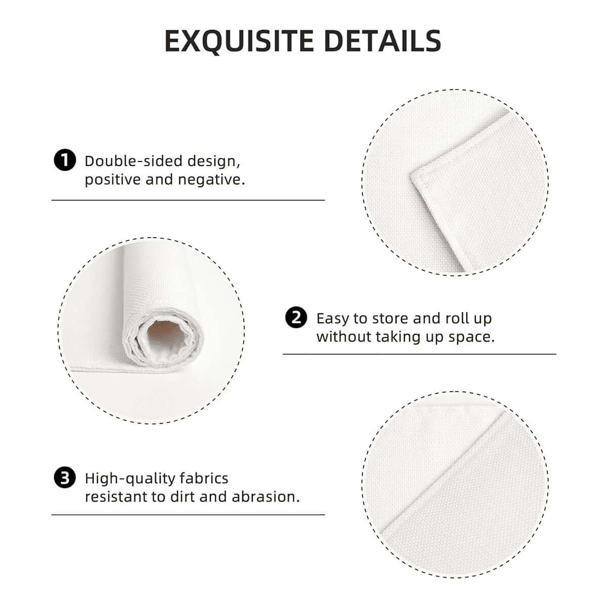 Exquisite details of doppellagige Tischsets aus Leinenimitat, showcasing double-sided design, easy storage, and durable fabric.