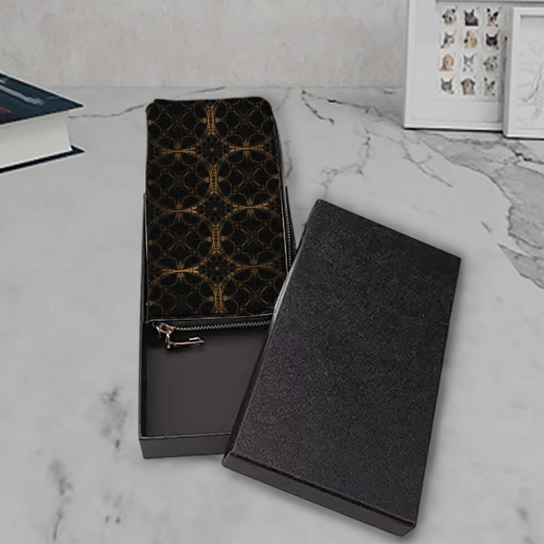 Clutch Wallet for Women in PU with double-sided UV design, featuring large capacity, card slots, and elegant packaging.