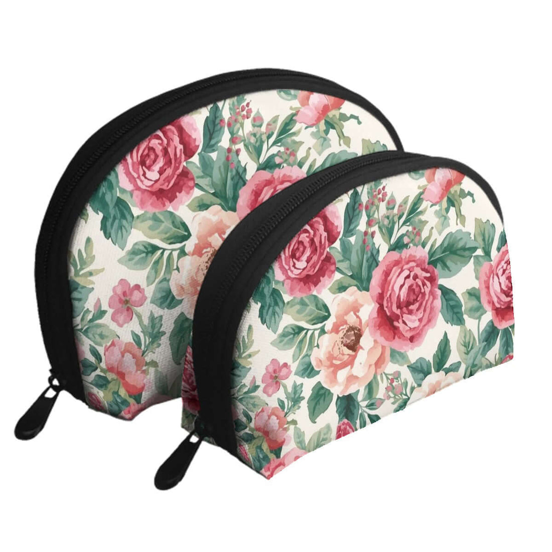 Blumenmuster Aufbewahrungsbeutel-Set (2 Stück) aus Polyester, große und kleine Größe mit Reißverschluss, einseitiger Sublimationsdruck.