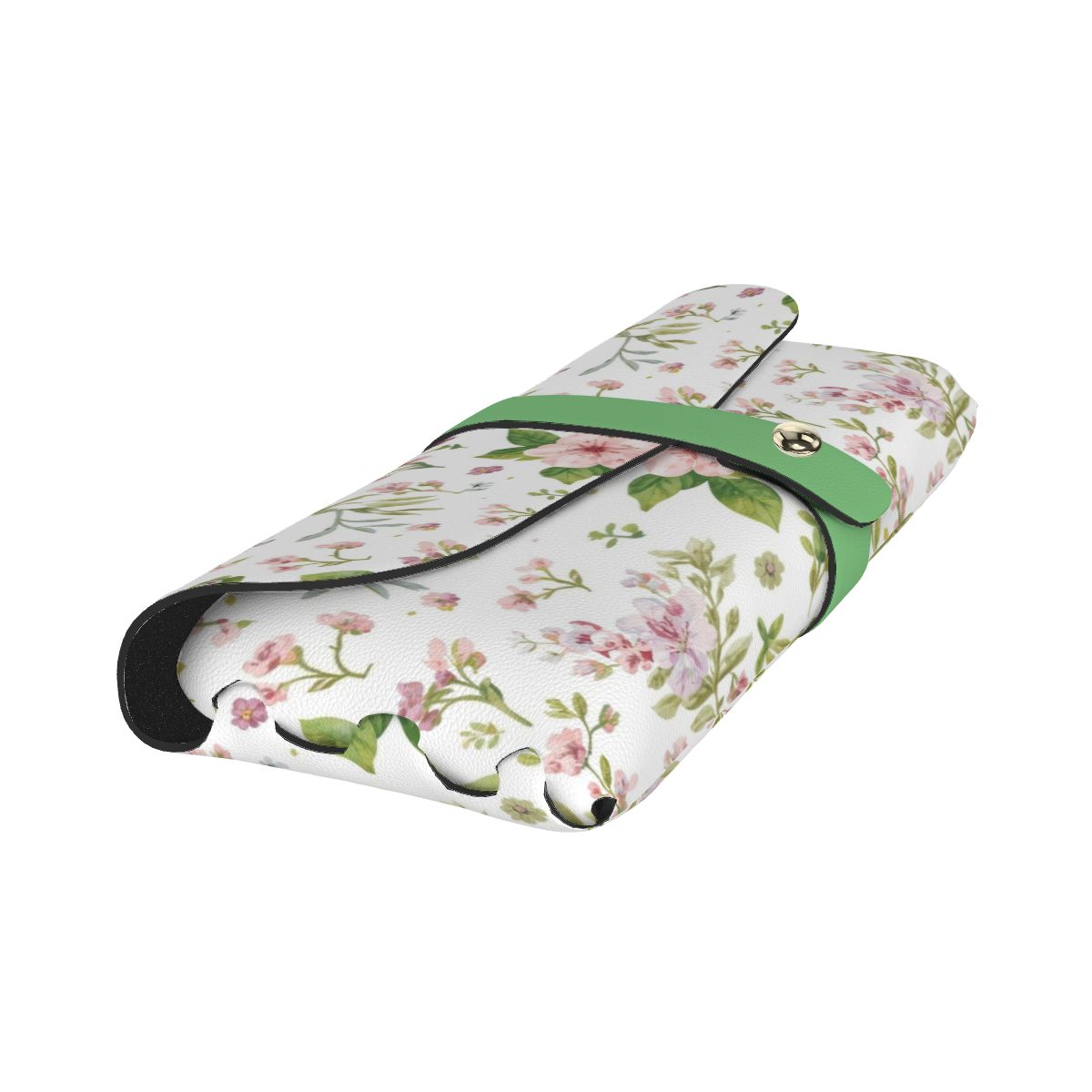 Brillenetui aus PU-Leder mit floralem Muster und grünem Verschluss, perfekt für den Schutz von Brillen.
