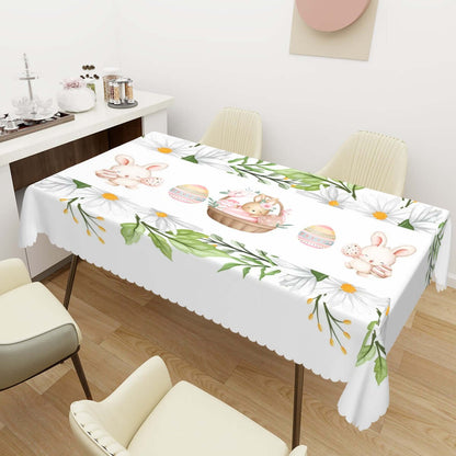 Rechteckige Tischdecke mit Wellenrand Ostermotiv in weiß, 72x54 Zoll, wasserdichtes Polyester mit einseitigem Druck und Ostermuster.
