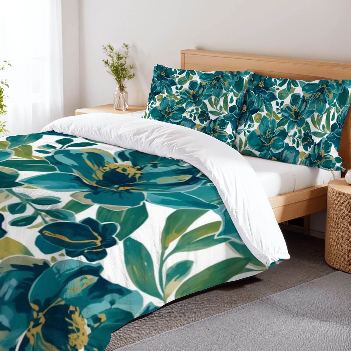 Komplettes Bettwäscheset aus 90GSM Polyester mit floralem Design, Bettbezug 80"x90" und Kissenbezüge 30"x20"-2 Stück, Sublimationsdruck