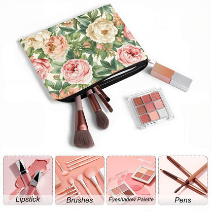 Reise-Kosmetiktasche mit Blumenmuster aus Polyester, inklusive Make-up-Pinsel und Lidschattenpalette, ideal für Reisen. Details für Reise-Kosmetiktasche ansehen.