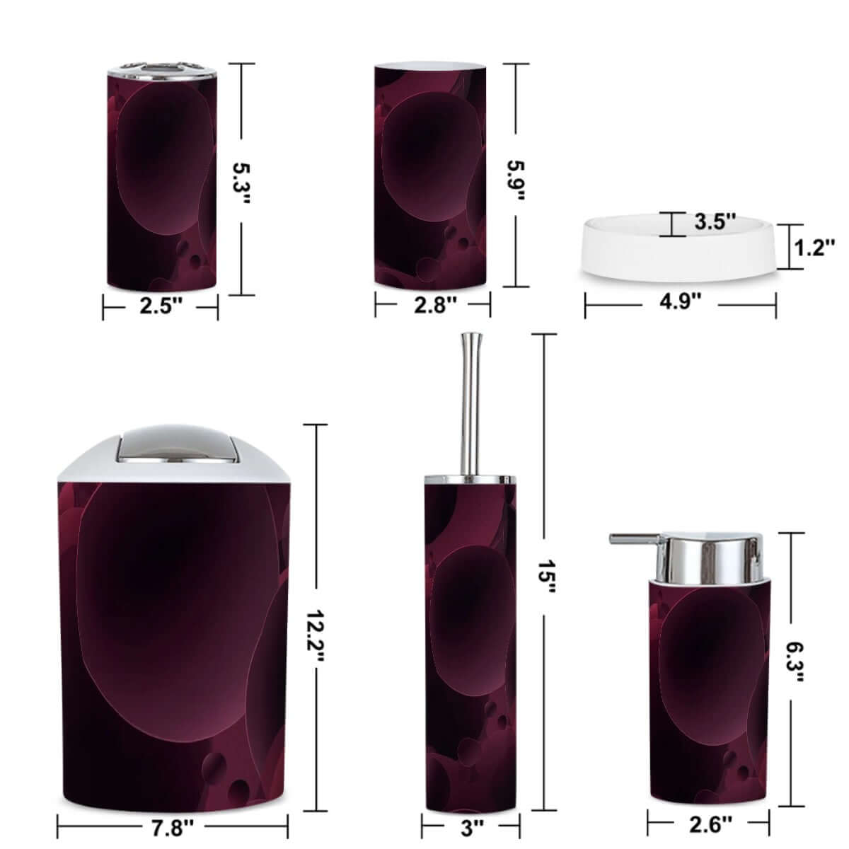 Badezimmer-Accessoires-Set, 5-teilig aus Plastik, leicht und langlebig, individuell gestaltet, inklusive Zahnbürstenhalter, wasserdicht.