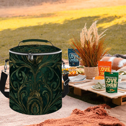 Tragbare Camping-Kühltasche, isoliert und wasserdicht, mit floralem Design, geeignet für Picknicks im Freien, Tisch mit Snacks