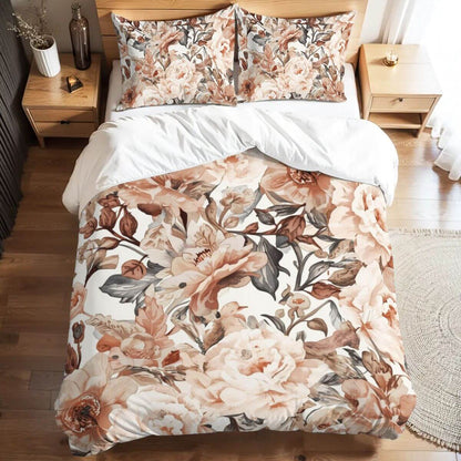 Komplettes Bettwäscheset aus 90GSM Polyester mit Blumendesign auf Bettbezug und Kissenbezügen, sublimiert und langlebig.