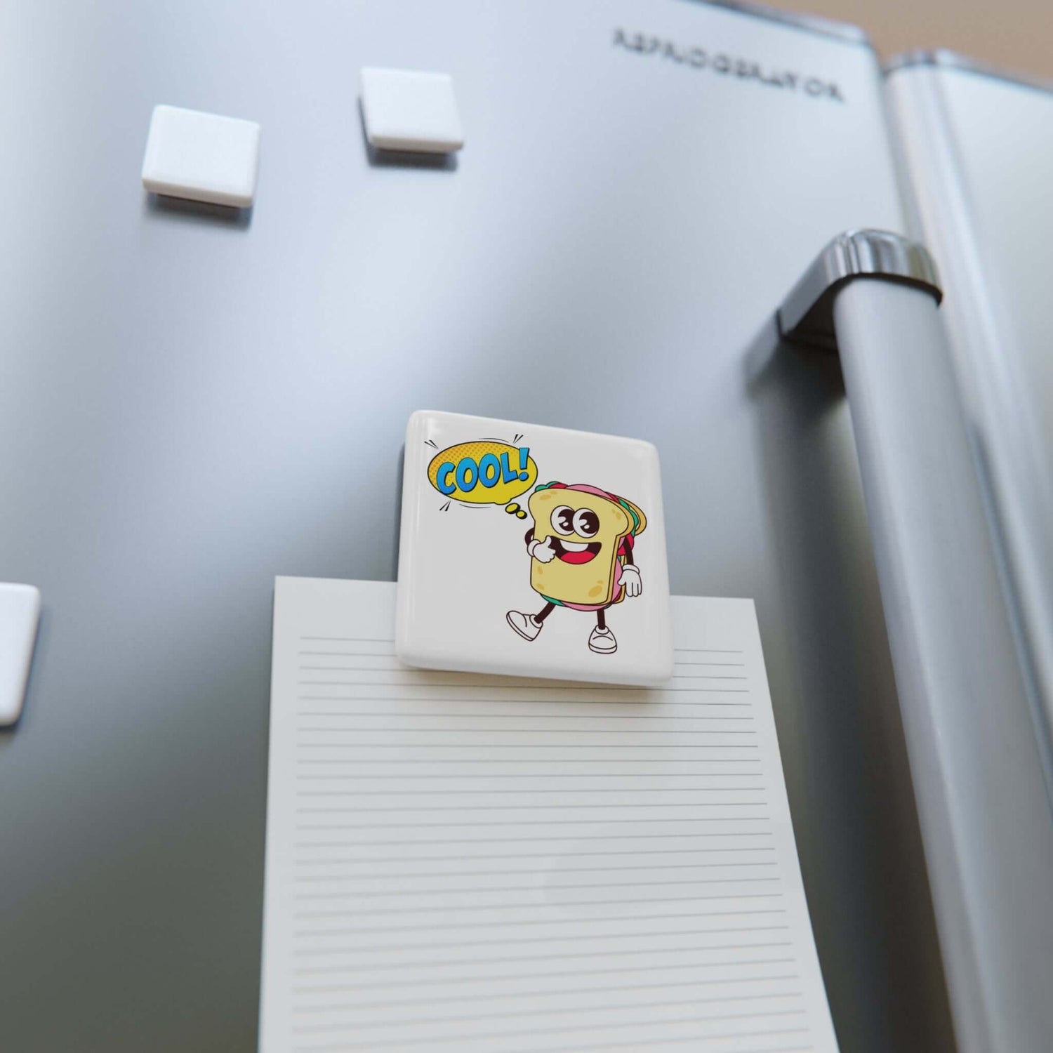 Quadratischer Porzellan Magnet mit coolem Sandwich-Motiv