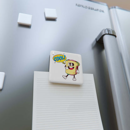 Quadratischer Porzellan Magnet mit coolem Sandwich-Motiv