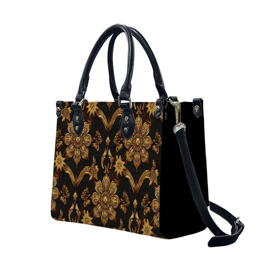 PU Tote Bag for Women with floral pattern, black handles and UV printed design, see Details für PU-Tragetasche für Damen ansehen