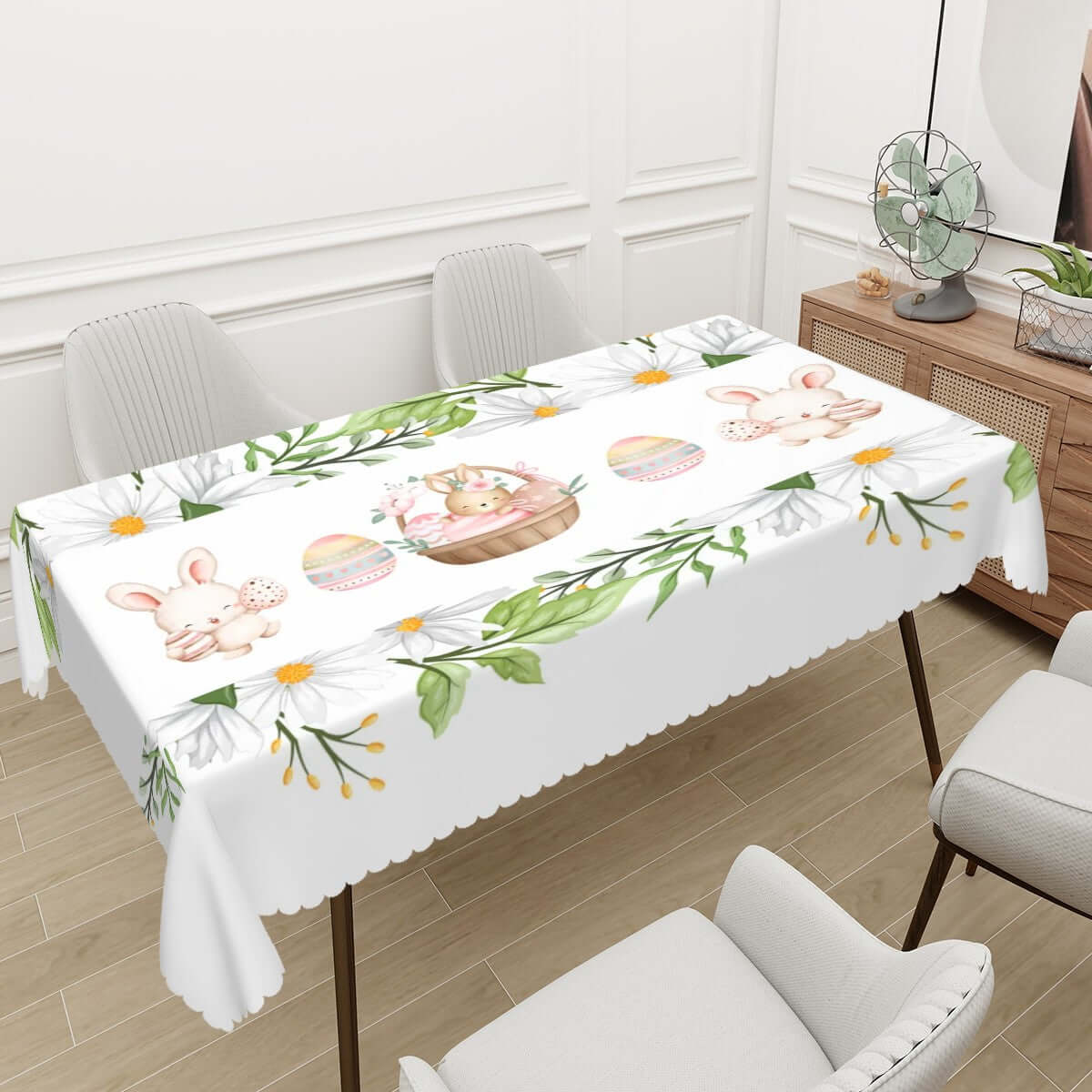 Rechteckige Tischdecke mit Wellenrand Ostermotiv, 72"x54", aus 100% Polyester, einseitiger Druck, idealer Schutz und Deko für Tische.