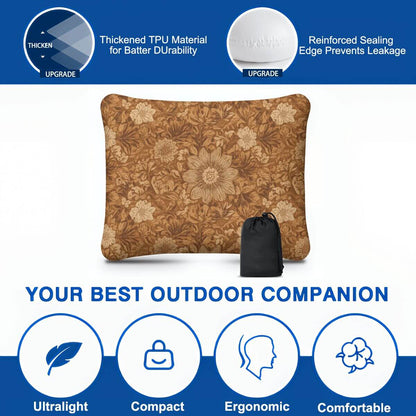 Video Aufblasbares Campingkissen mit Blumenmuster aus Polyester, 15,8"x12,6"x4,3", ultraleicht, kompakt und ergonomisch.